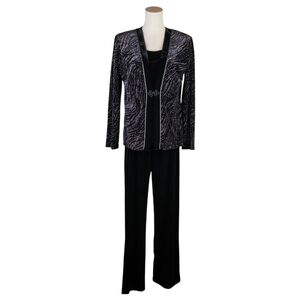 Sheri Martin Vintage 2PC Glitter Pantsuit Black Silver Faux Jacket Pant Set 6/10